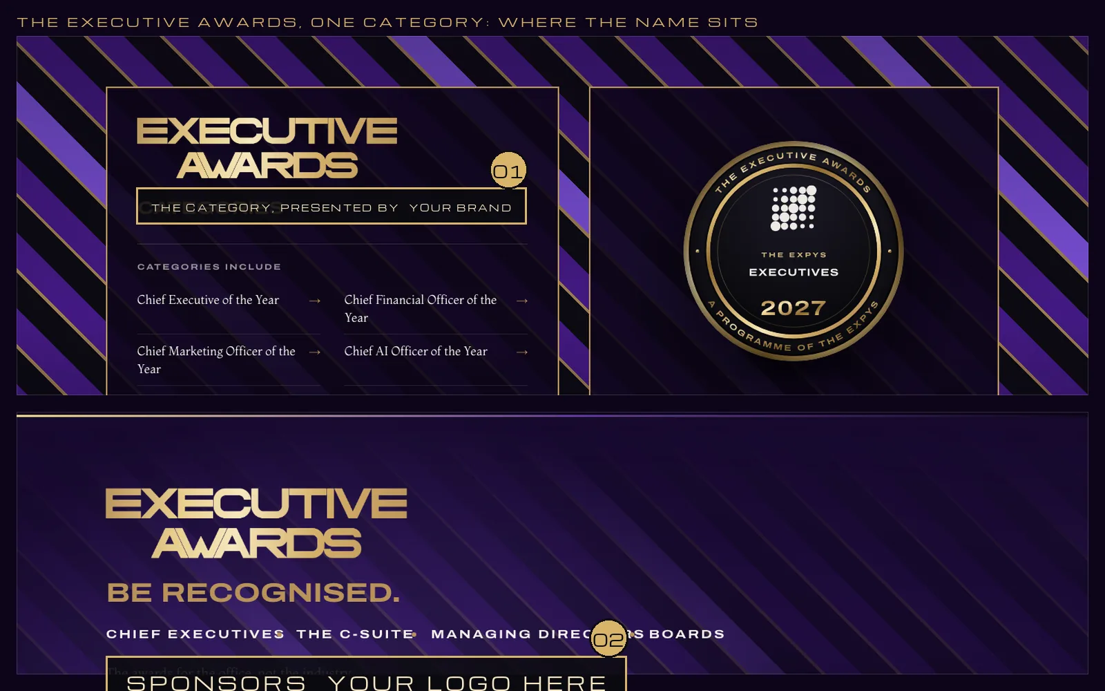 An award page with the presented-by line marked in brass.