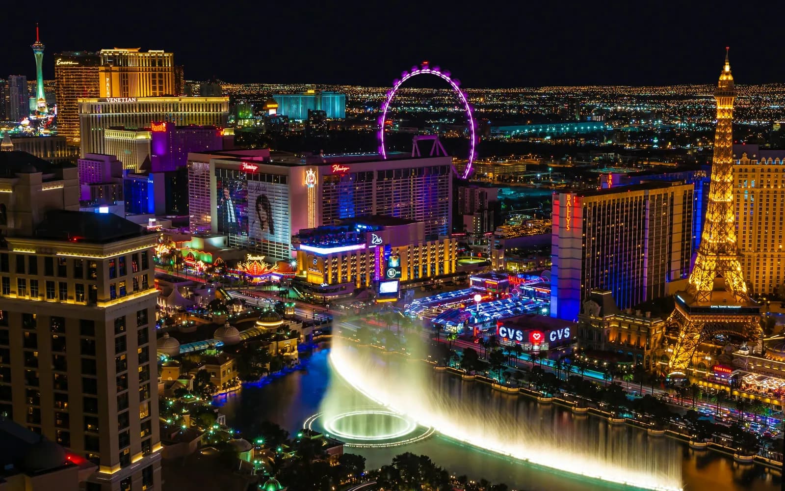 The Las Vegas Strip at night from above
